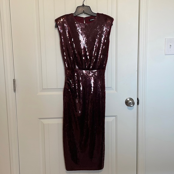 Sequin Midi Dress | Deep Red | Sexy Wedding Guest Dress - Picture 5 of 8